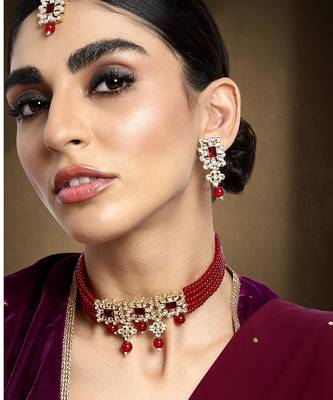 Aheli adjustable choker necklace with earring maang tikka jewellery set for women 1