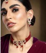 Aheli adjustable choker necklace with earring maang tikka jewellery set for women