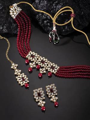 Aheli adjustable choker necklace with earring maang tikka jewellery set for women 2