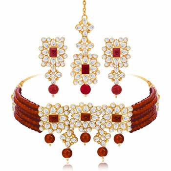 Aheli adjustable choker necklace with earring maang tikka jewellery set for women 3