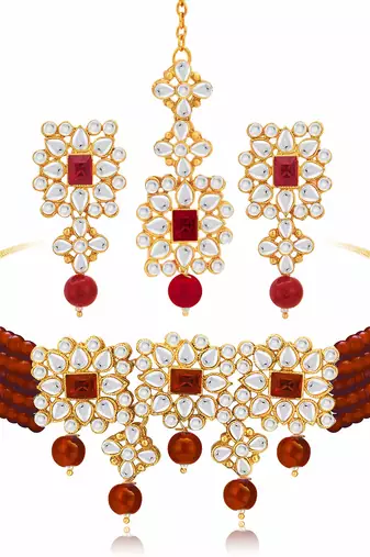 Aheli adjustable choker necklace with earring maang tikka jewellery set for women