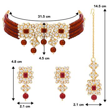 Aheli adjustable choker necklace with earring maang tikka jewellery set for women 4