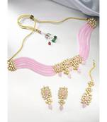 Aheli pink adjustable choker necklace with earring maang tikka jewellery set for womens