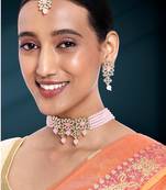 Aheli pink adjustable choker necklace with earring maang tikka jewellery set for womens