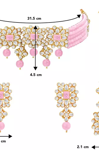 Aheli pink adjustable choker necklace with earring maang tikka jewellery set for womens