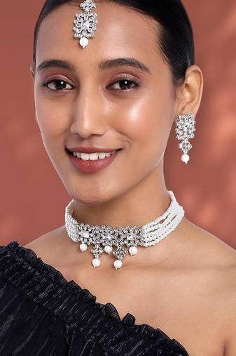 Aheli adjustable choker necklace with earring maang tikka jewellery set gift for women
