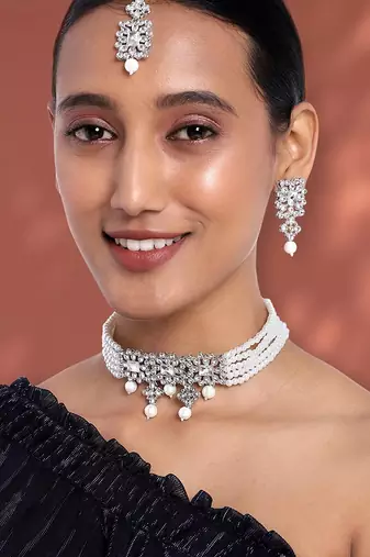 Aheli adjustable choker necklace with earring maang tikka jewellery set gift for women