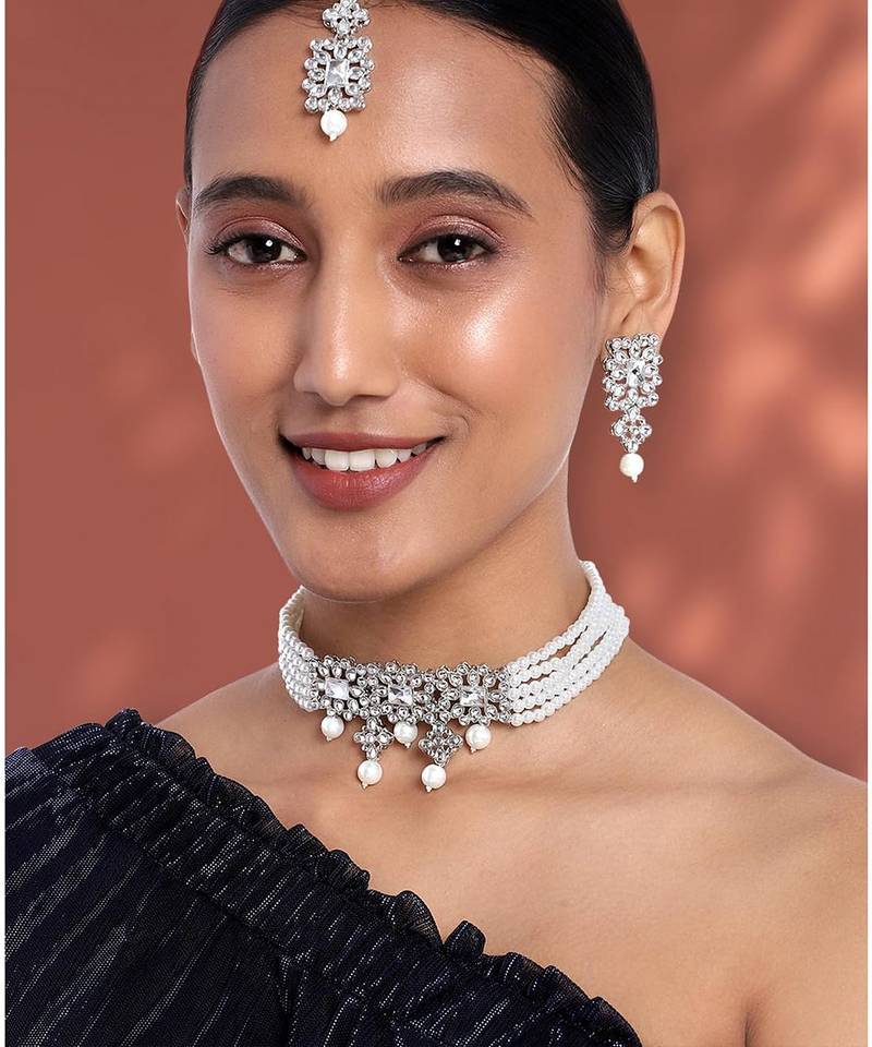 Aheli adjustable choker necklace with earring maang tikka jewellery set gift for women