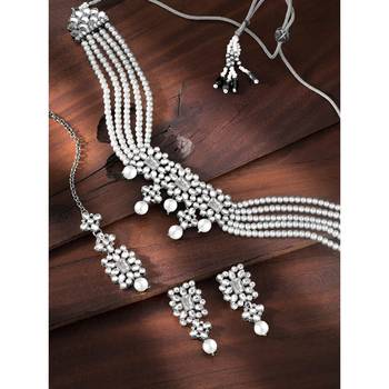 Aheli adjustable choker necklace with earring maang tikka jewellery set gift for women 2