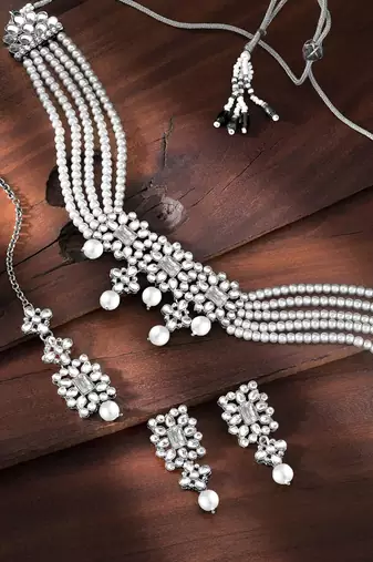 Aheli adjustable choker necklace with earring maang tikka jewellery set gift for women