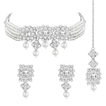 Aheli adjustable choker necklace with earring maang tikka jewellery set gift for women 3