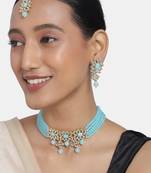 Aheli sky blue choker necklace with earring maang tikka jewellery set for women