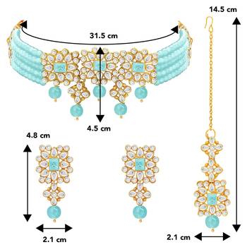 Aheli sky blue choker necklace with earring maang tikka jewellery set for women 4