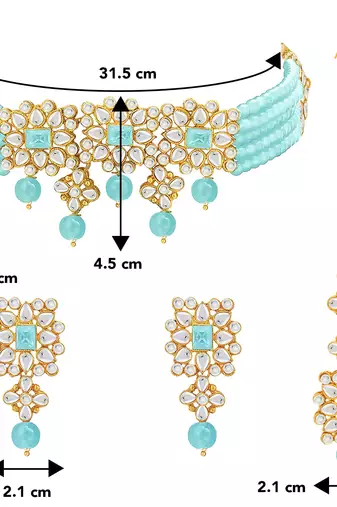 Aheli sky blue choker necklace with earring maang tikka jewellery set for women