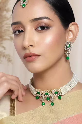 Aheli choker necklace with earring maang tikka jewellery set for women