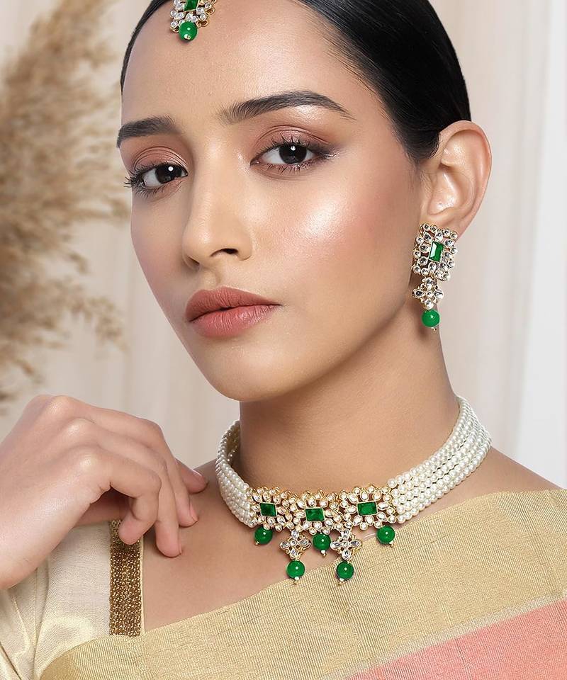 Aheli choker necklace with earring maang tikka jewellery set for women
