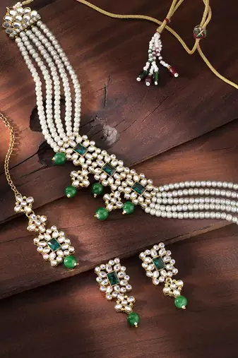 Aheli choker necklace with earring maang tikka jewellery set for women