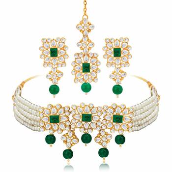 Aheli choker necklace with earring maang tikka jewellery set for women 3