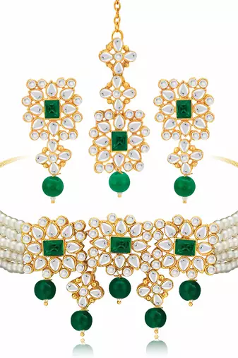 Aheli choker necklace with earring maang tikka jewellery set for women