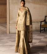 Gold embroidered tissue silk sharara set