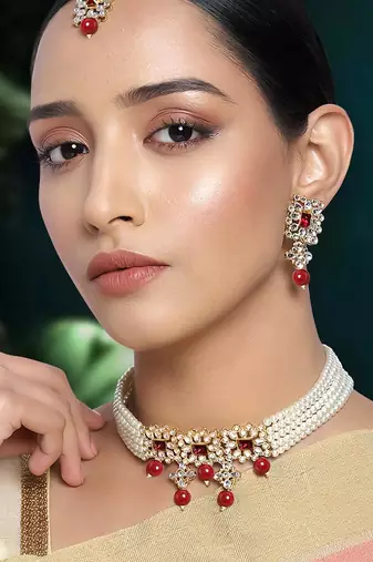 Aheli choker necklace with earring maang tikka jewellery set for women
