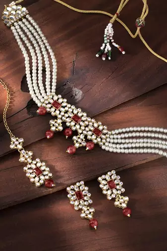 Aheli choker necklace with earring maang tikka jewellery set for women
