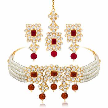 Aheli choker necklace with earring maang tikka jewellery set for women 3