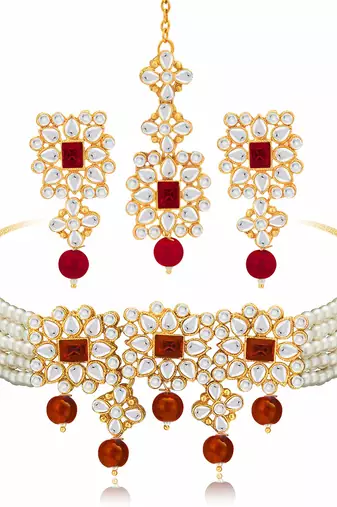 Aheli choker necklace with earring maang tikka jewellery set for women