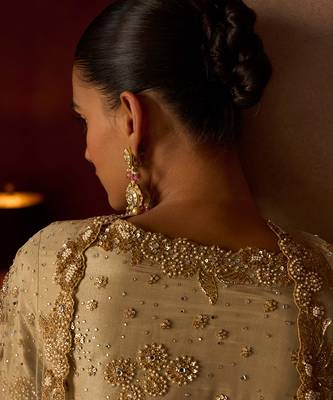 Gold embroidered tissue silk sharara set 5