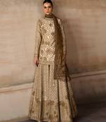 Ekru Gold Embroidered Rambagh Silk Sharara Set