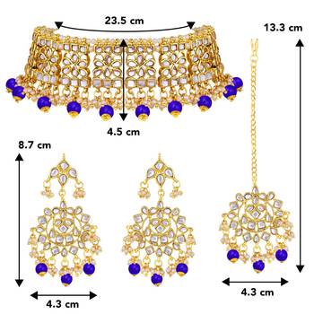 Aheli ethnic indian traditional kundan necklace earring maang tikka jewellery set for women 4