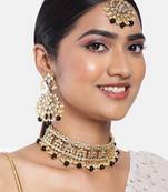 Aheli ethnic black traditional jewellery kundan choker necklace earring maang tikka set for women