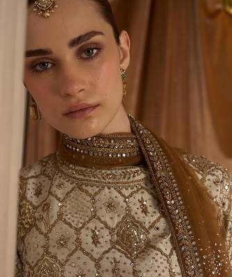 Ekru Gold Embroidered Rambagh Silk Sharara Set 2