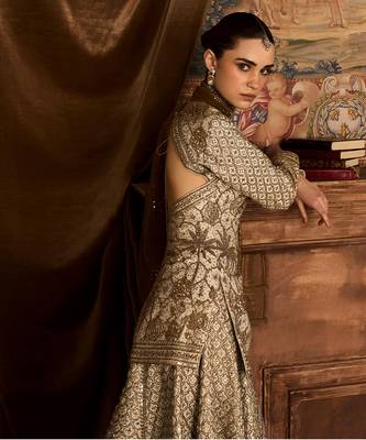 Ekru Gold Embroidered Rambagh Silk Sharara Set 3