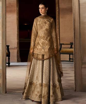 Ekru Gold Embroidered Rambagh Silk Sharara Set 4