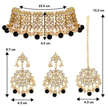 Aheli ethnic black traditional jewellery kundan choker necklace earring maang tikka set for women 4