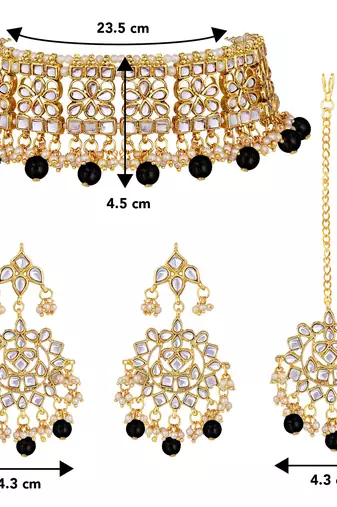 Aheli ethnic black traditional jewellery kundan choker necklace earring maang tikka set for women