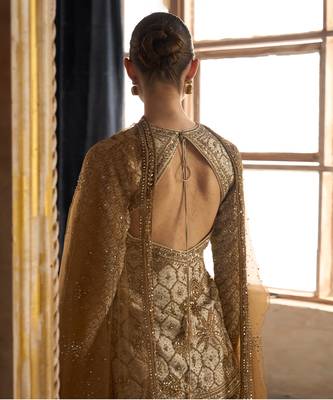 Ekru Gold Embroidered Rambagh Silk Sharara Set 5