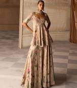 Beige Embroidered Silk Sharara Set