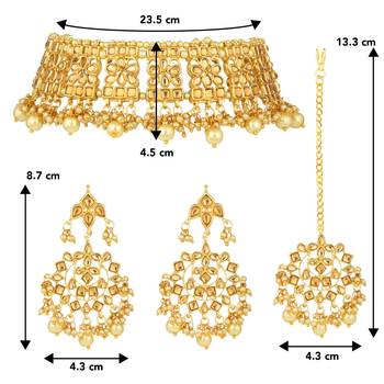 Aheli ethnic indian traditional jewellery kundan choker necklace earring maang tikka set jewellery for women 4