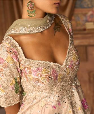 Beige Embroidered Silk Sharara Set 2