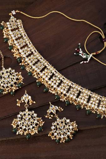Aheli green choker necklace earring maang tikka set gift for women