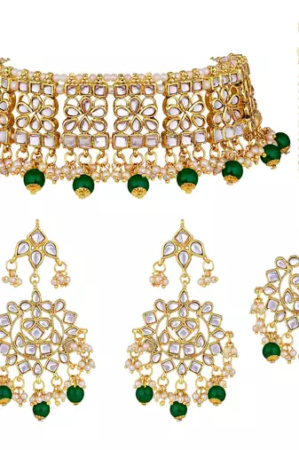 Aheli green choker necklace earring maang tikka set gift for women