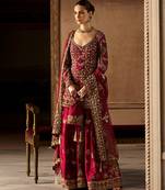 Scarlet Red Embroidered Rambagh Silk Sharara Set