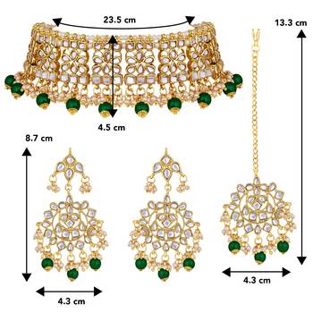 Aheli green choker necklace earring maang tikka set gift for women 4