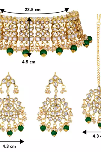Aheli green choker necklace earring maang tikka set gift for women