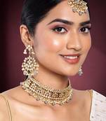 Aheli ethnic grey traditional jewellery kundan choker necklace earring maang tikka set for women