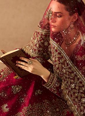 Scarlet Red Embroidered Rambagh Silk Sharara Set 4