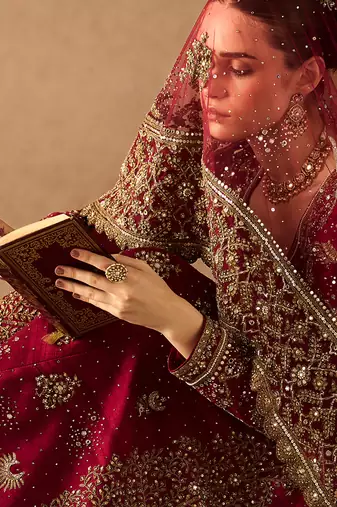 Scarlet Red Embroidered Rambagh Silk Sharara Set