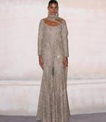 Jade green embroidered tissue silk sharara set